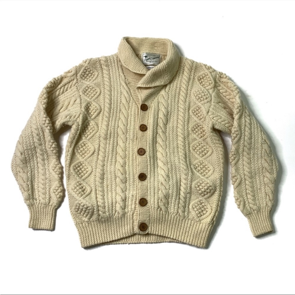 Men’s Vintage Wool Fisherman Cable Knit Cardigan Sweater